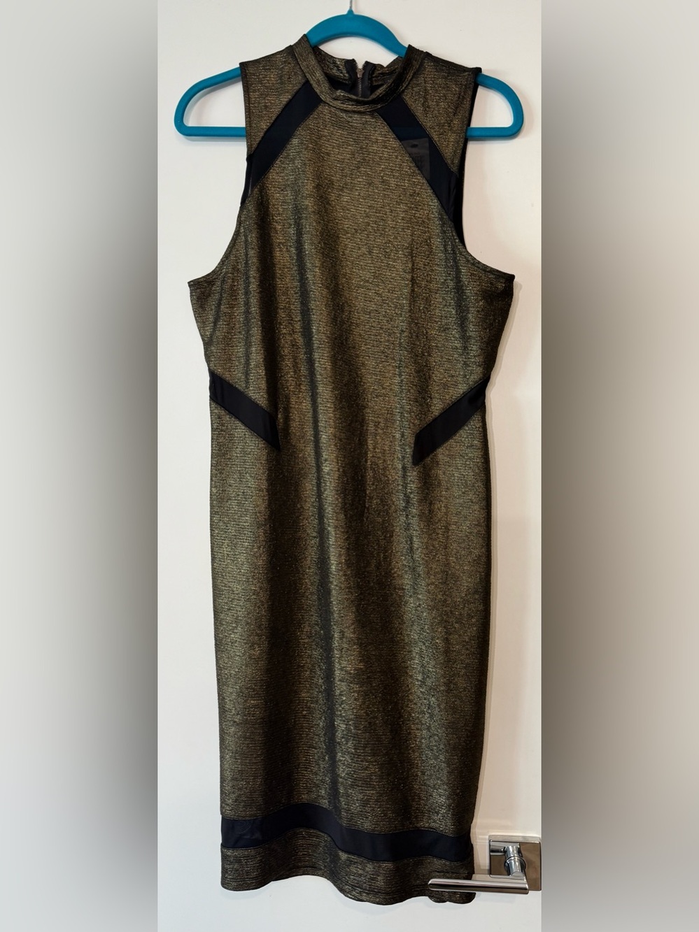 Metallic Gold and Black Sleeveless Sheath Dress. NWT